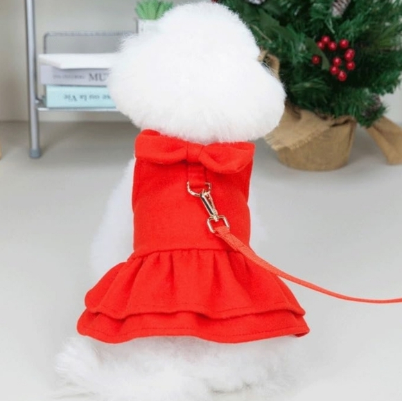 YIXUE Red Dog Dress with Matching Bow Leash Size XS - Picture 1 of 10